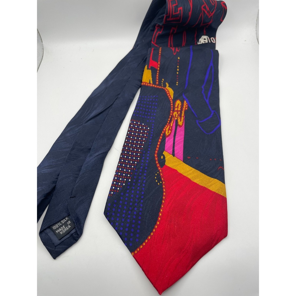 Wrenwear Mens Silk Tie Navy Blue Red Cowboy Graphic Pop Art Western Korea